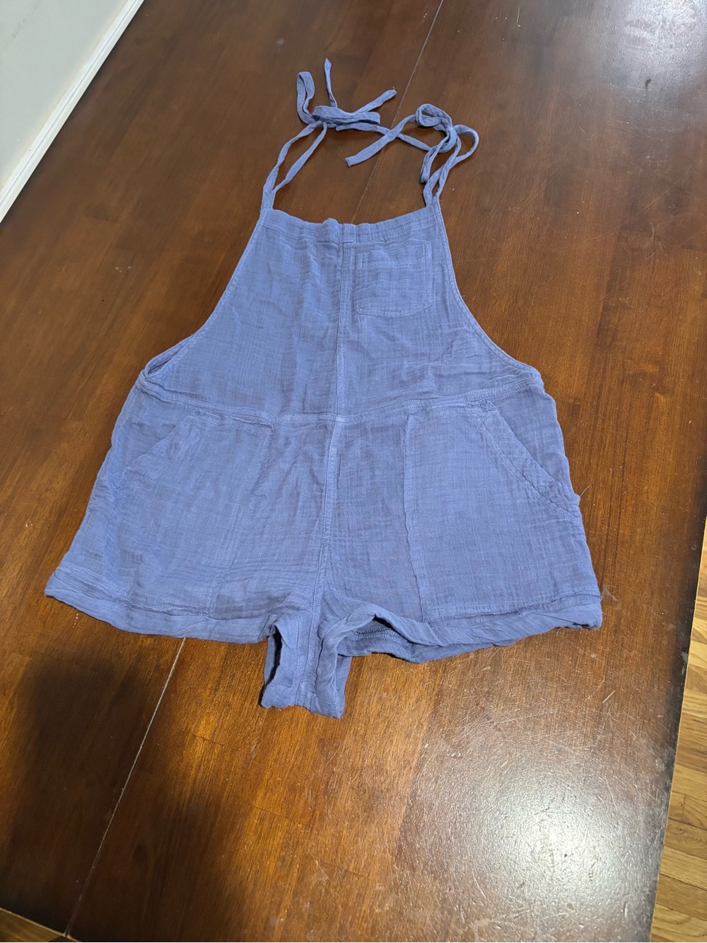 Abercrombie & Fitch Dusty Blue Linen-Texture Romper